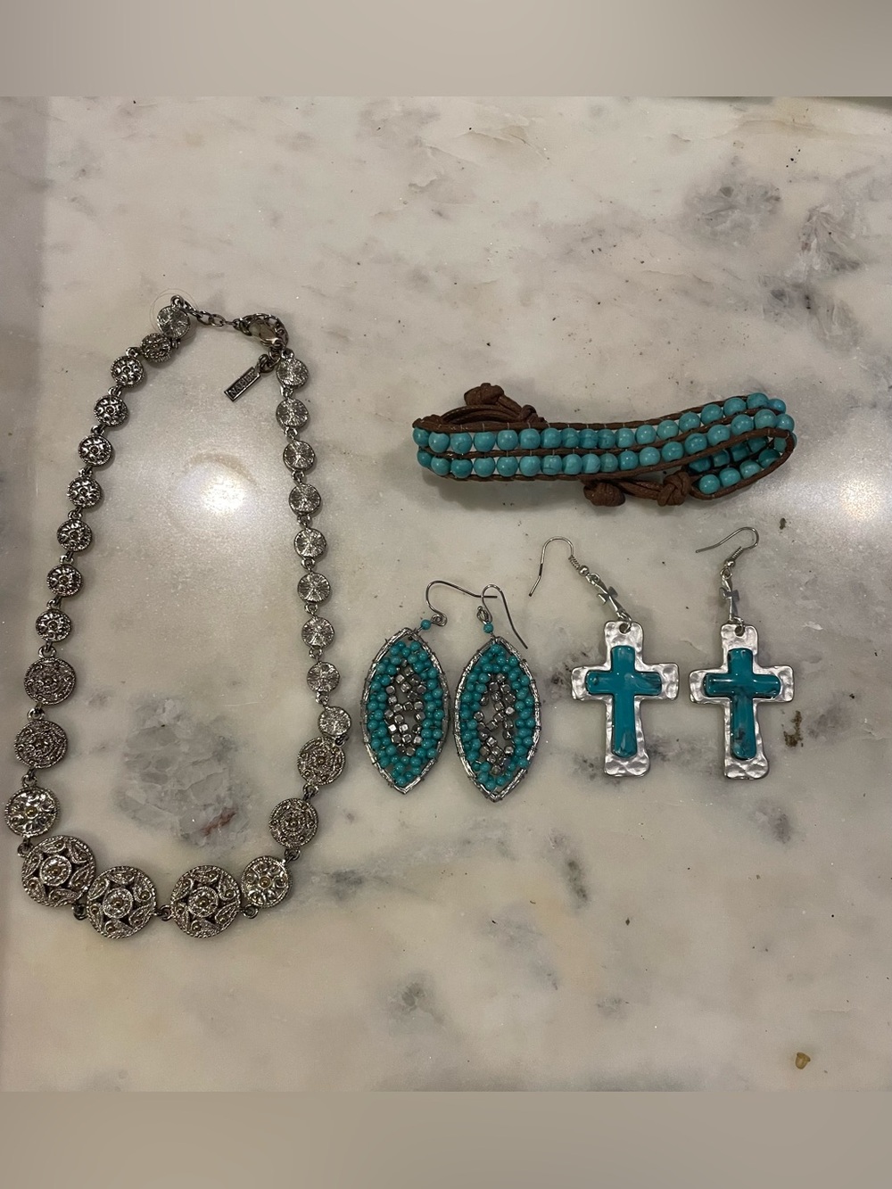 Napier Accent Necklace, Faux Turquoise Earrings and Bracelet Set